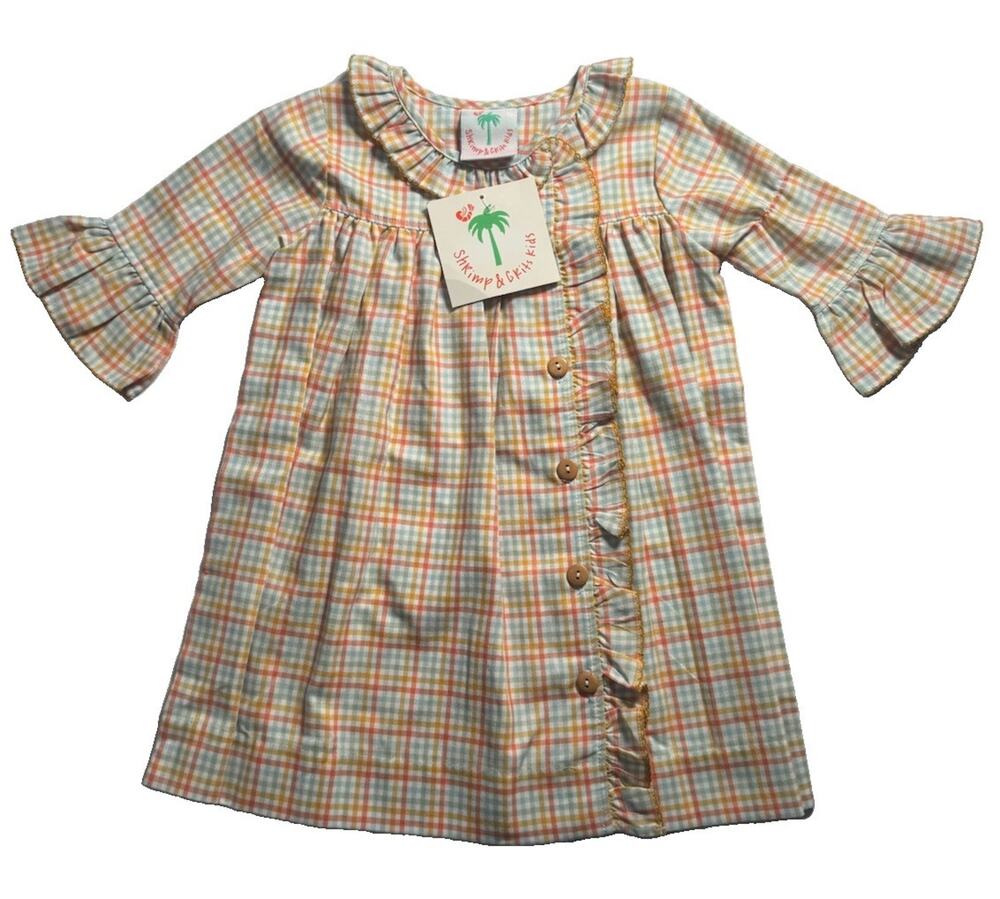 Shrimp & Grits Kids Girls 4T Plaid Ruffle Dress Fall Harvest NWT